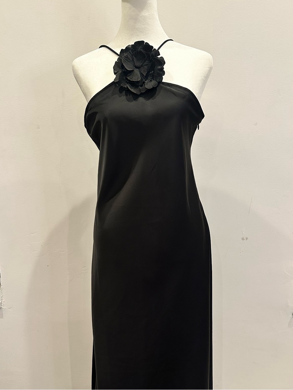 Moon River Black Halter Maxi Dress with Floral Accent